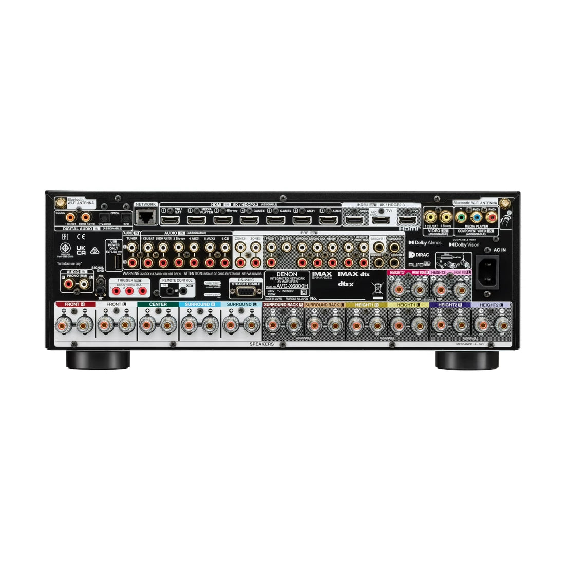 Denon AVC-X6800H 11.4ch 8K AV Receiver - Rear View