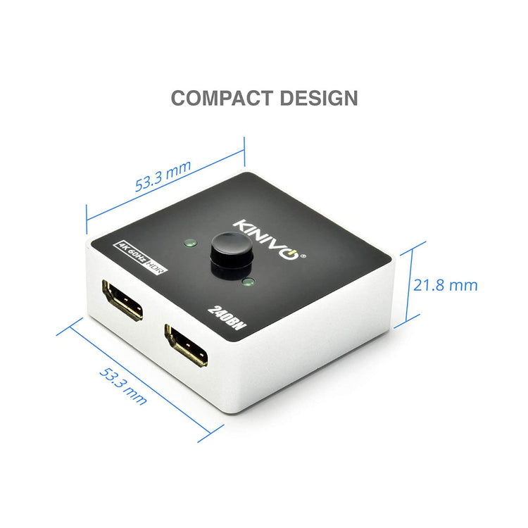 2-Port Bi-Directional 8K HDMI Switcher Gray Aluminium Alloy Type